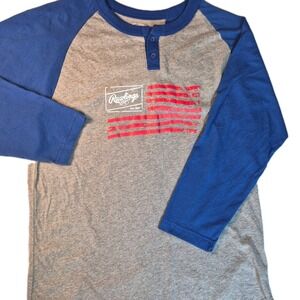 Rawlings Adult 3/4 Sleeve Henley Baseball Style T-shirt Size M Gray EUC